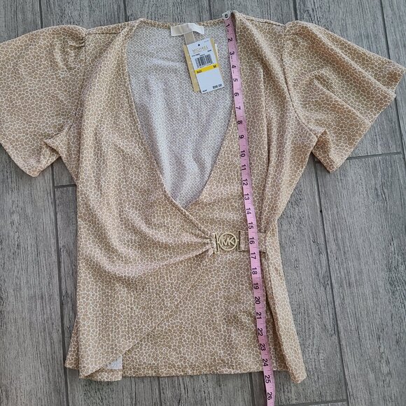 Michael Michael Kors women's khaki short sleeve blouse medium NWT - Picture 7 of 13